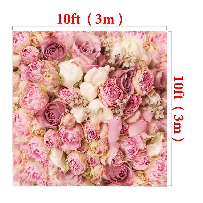 WOLADA Flower Wall Backdrop Pink Floral Photography Backdrop Romantic Roses Background Ideal for Wedding Bridal Shower Valentine's Day Portrait Photo Shoots Feminine Studio Props 10x10FT 9604 - Image 3